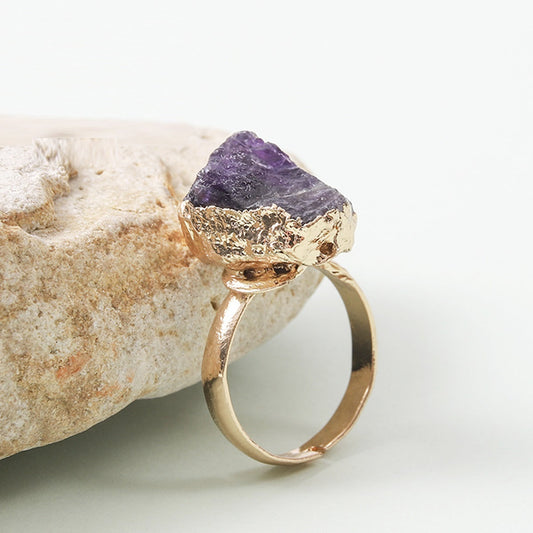 Natural Crystal Ring Rough Stone Gold-plated Open Weloria