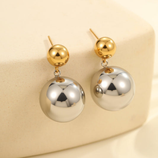 Round Beads Stainless Steel Color-block Ear Stud Weloria