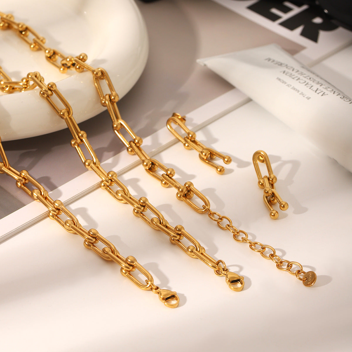 Stainless Steel Necklace Horseshoe Chain Bracelet Earrings Weloria