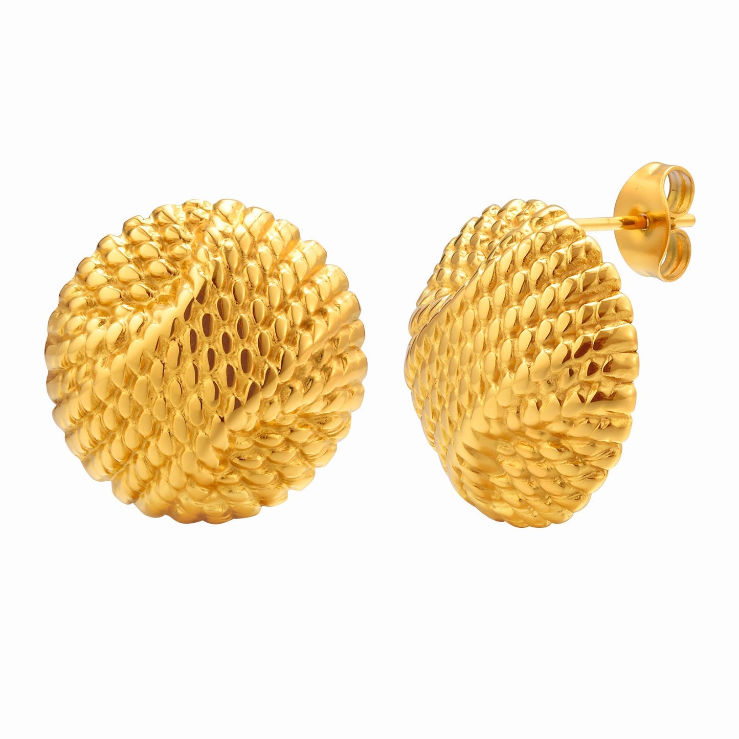 Stainless Steel Embossed Round Gold Fashion Popular Earrings Weloria