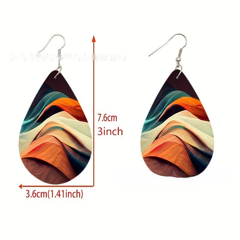 Pattern Small Water Drop Cross Mirror Popular Wooden Earrings Weloria