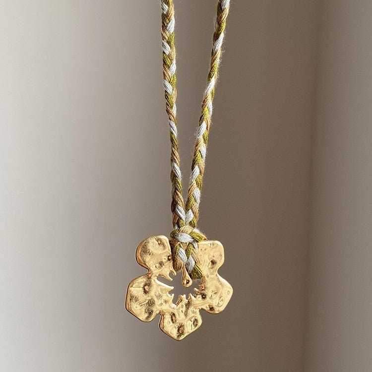 Gold Hibiscus Rosa-sinensis Pendant Necklace For Women Weloria
