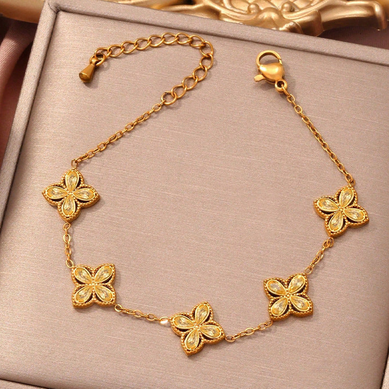 Small Flowers Inlaid Zircon Bracelet For Women Weloria