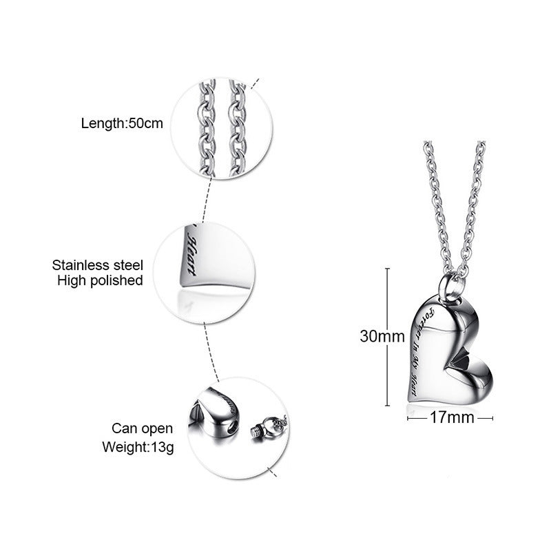 Women's Titanium Steel Peach Heart Urn Can Be Opened Pendant Necklace Weloria