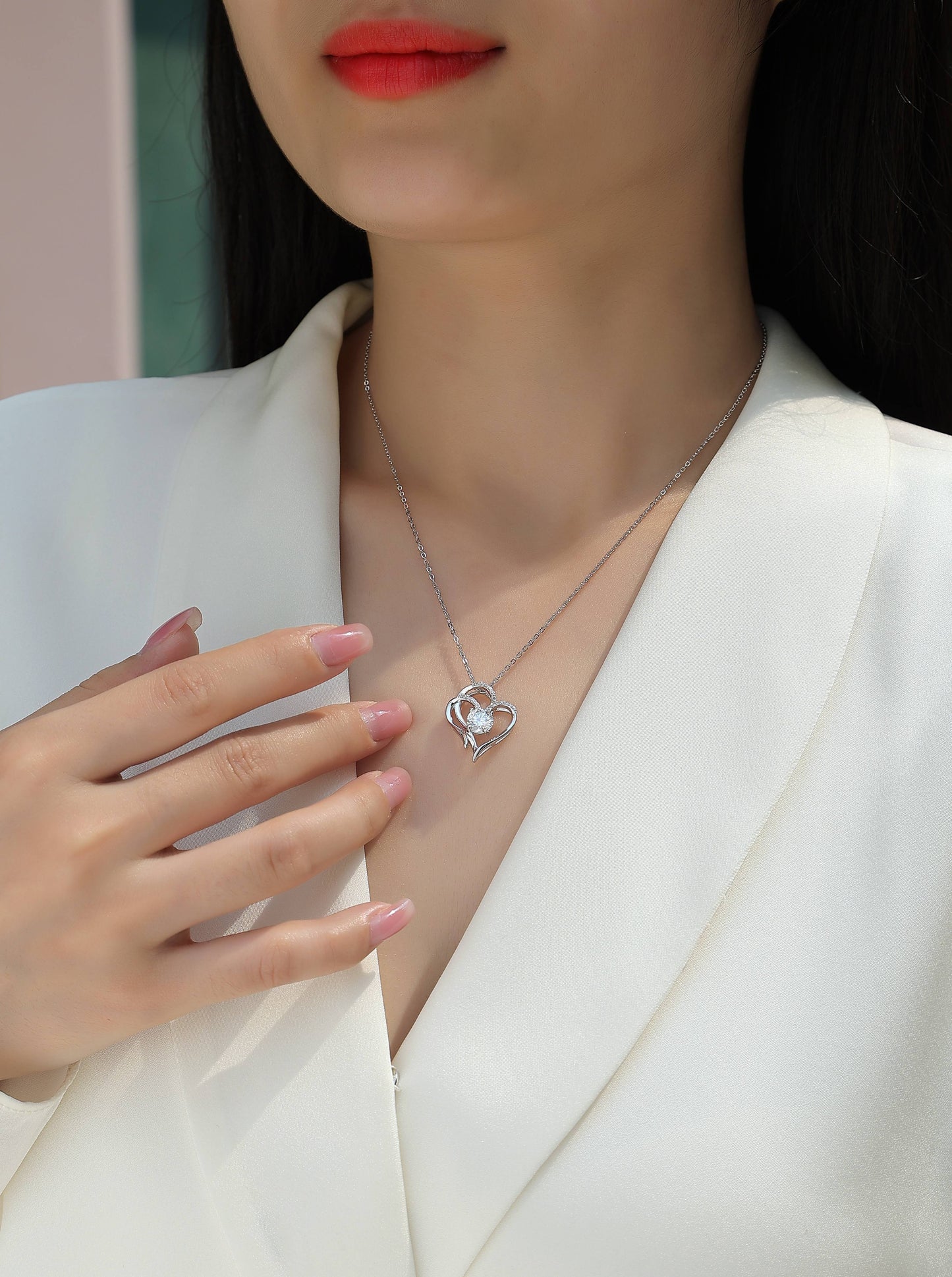 Heart To Heart - A Fashionable And Luxurious Diamond Jewelry Pendant Set With 1-carat Moissan Diamond S925 Sterling Silver And Platinum Plating Weloria