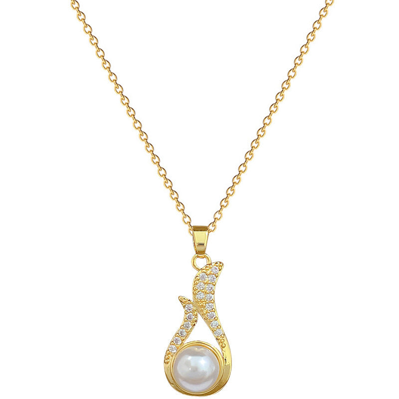 Necklace And Earrings Suite Light Luxury Full Diamond Pearl Weloria
