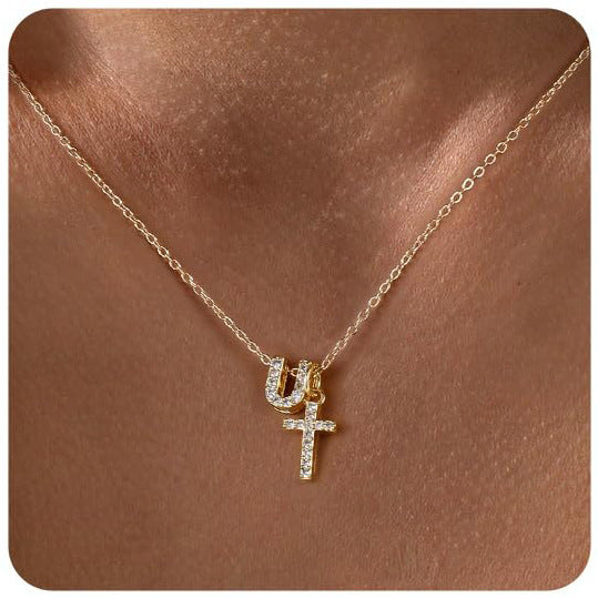 European And American Zircon Inlaid 26 Letter Necklace With Diamonds Weloria