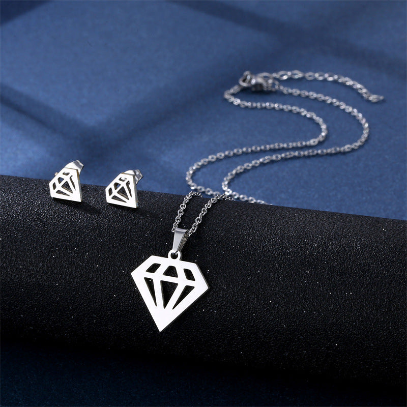 Stainless Steel Necklace Ear Stud Combination Suit Weloria