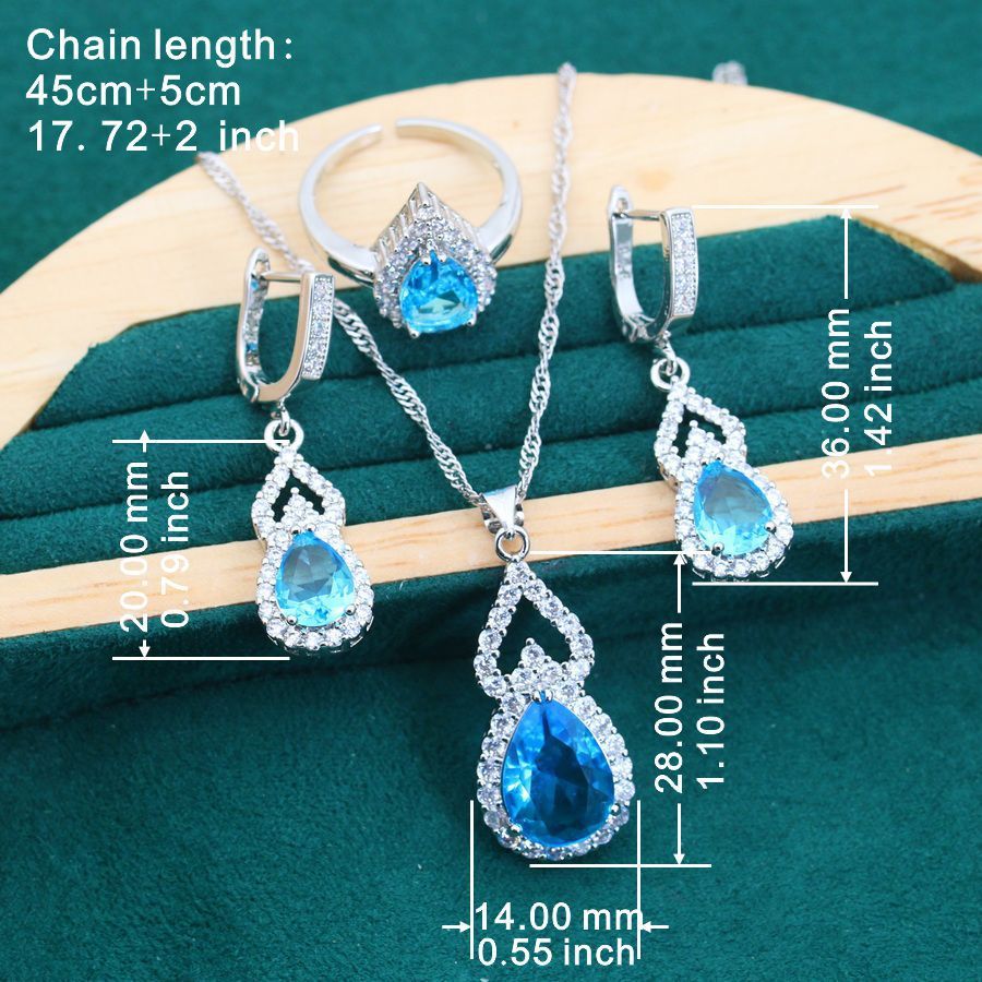 Zircon Inlaid Water Drop Jewelry Earring Ring Necklace Weloria