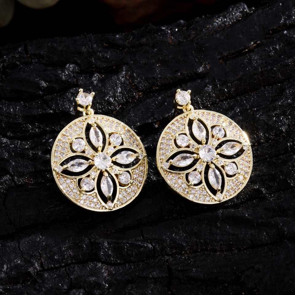 Hollow Design Zircon Disc Earrings For Women Weloria