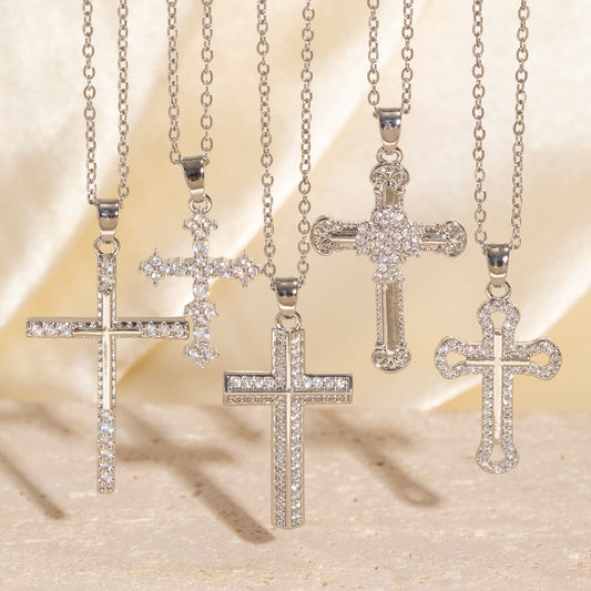 Real Gold Electroplated Micro Inlaid Zircon Cross Necklace Weloria