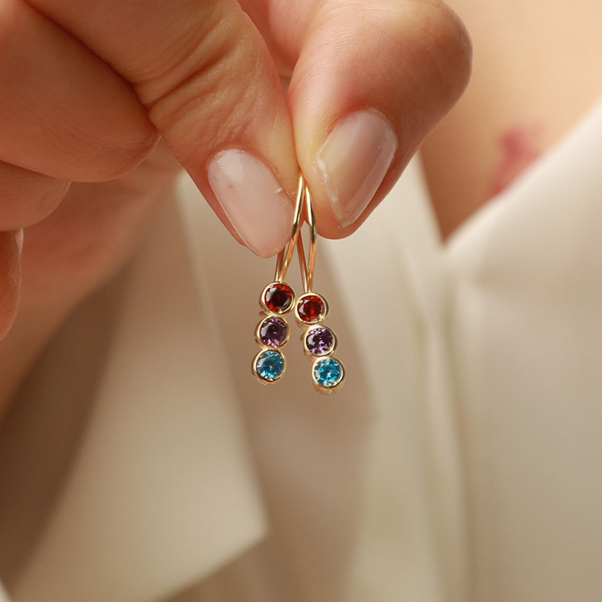 Sterling Silver Colorful Crystals Women's Exquisite Versatile Elegant Earrings Weloria