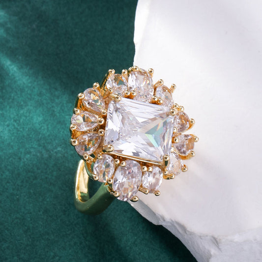 Copper Inlaid Zircon Square Ring Exquisite Temperament Entry Lux High Sense Weloria