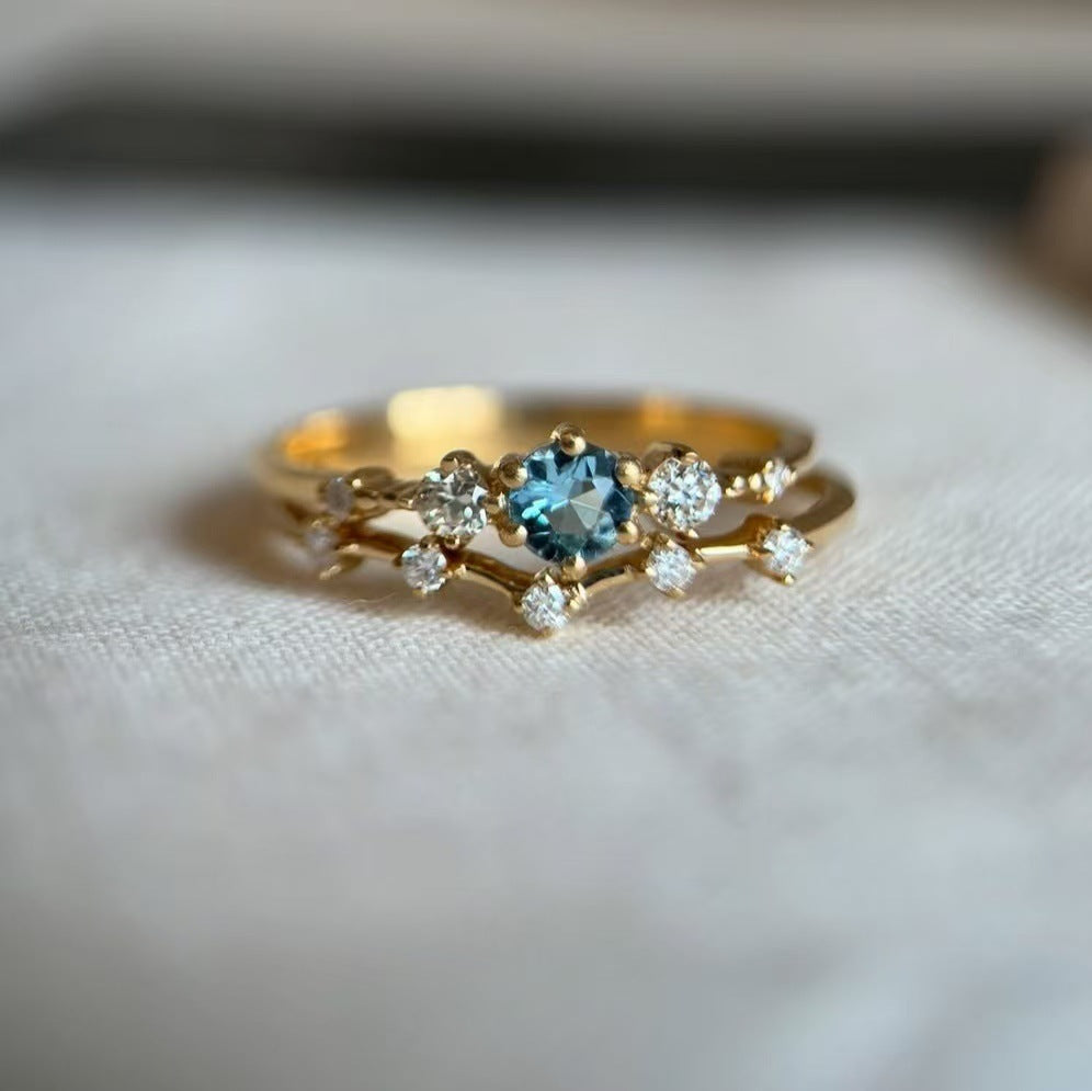 Couple Sea Blue Diamond Simple Jewelry Ring Female Weloria