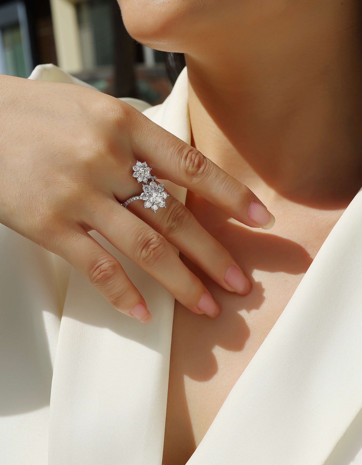 Petal Morning Dew - A Fashionable Diamond Jewelry Piece Set With 1-carat Moissanite S925 Sterling Silver And Platinum Diamond Ring Weloria