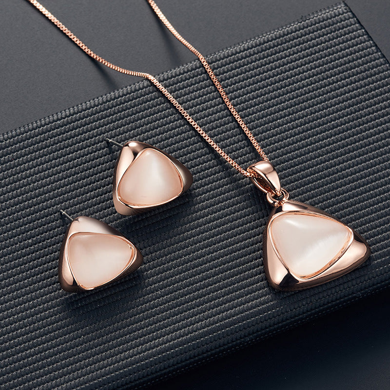 Geometric Triangle Cat-eye Necklace And Earrings Suite Weloria