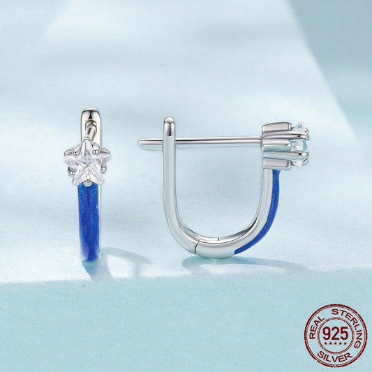 S925 Sterling Silver Blue Star Ear Clip Pentagram Earrings Weloria