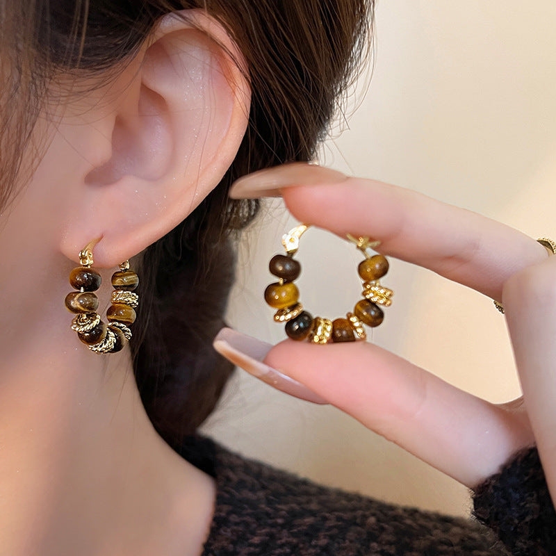 Retro Maillard Tigereye Women's Trendy Earrings Weloria