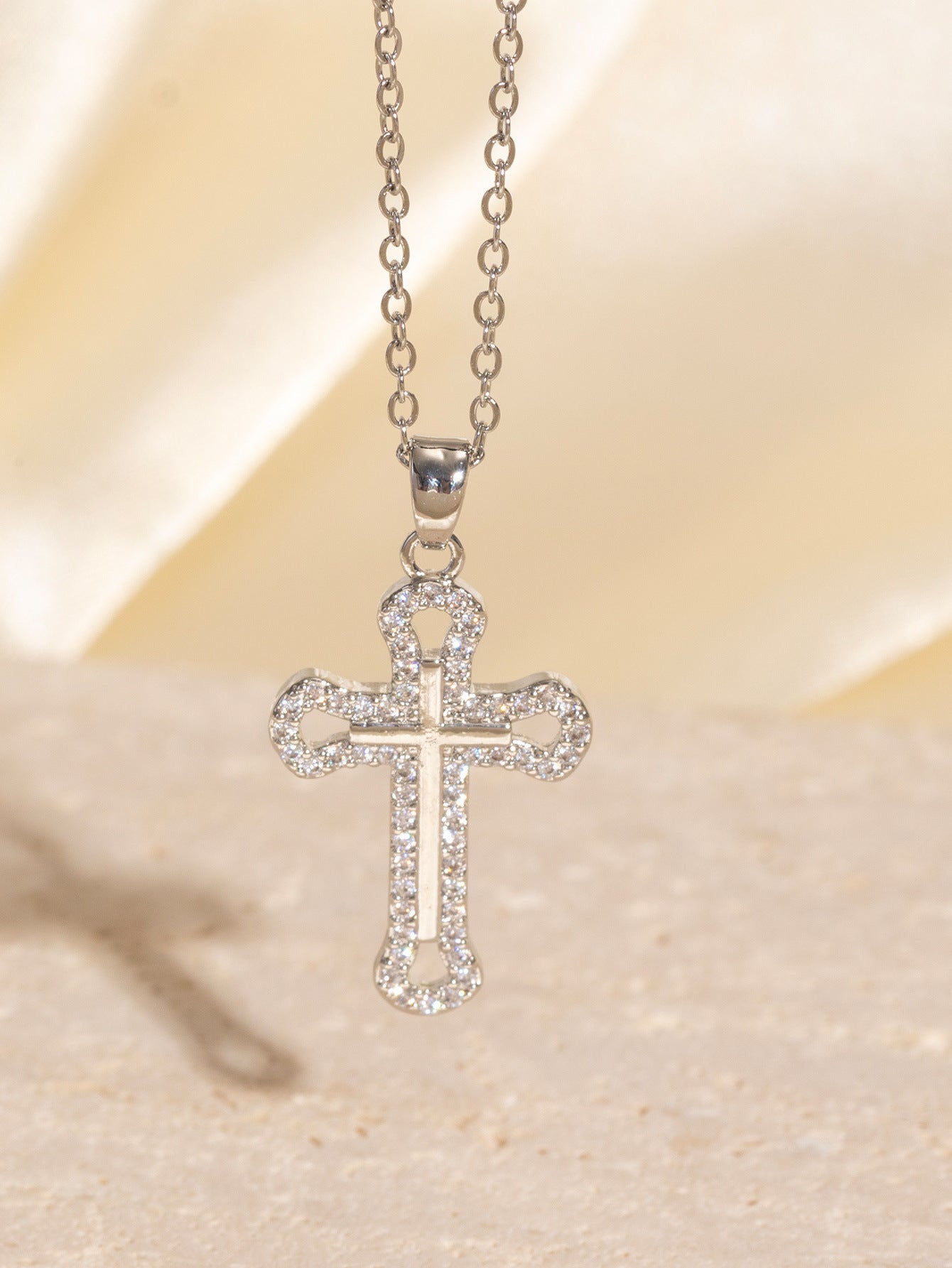 Real Gold Electroplated Micro Inlaid Zircon Cross Necklace Weloria