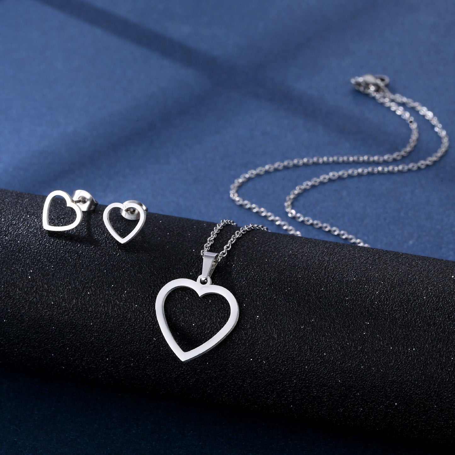 Stainless Steel Necklace Ear Stud Combination Suit Weloria
