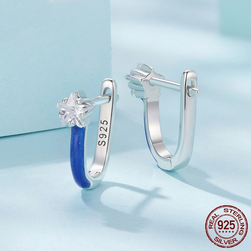 S925 Sterling Silver Blue Star Ear Clip Pentagram Earrings Weloria