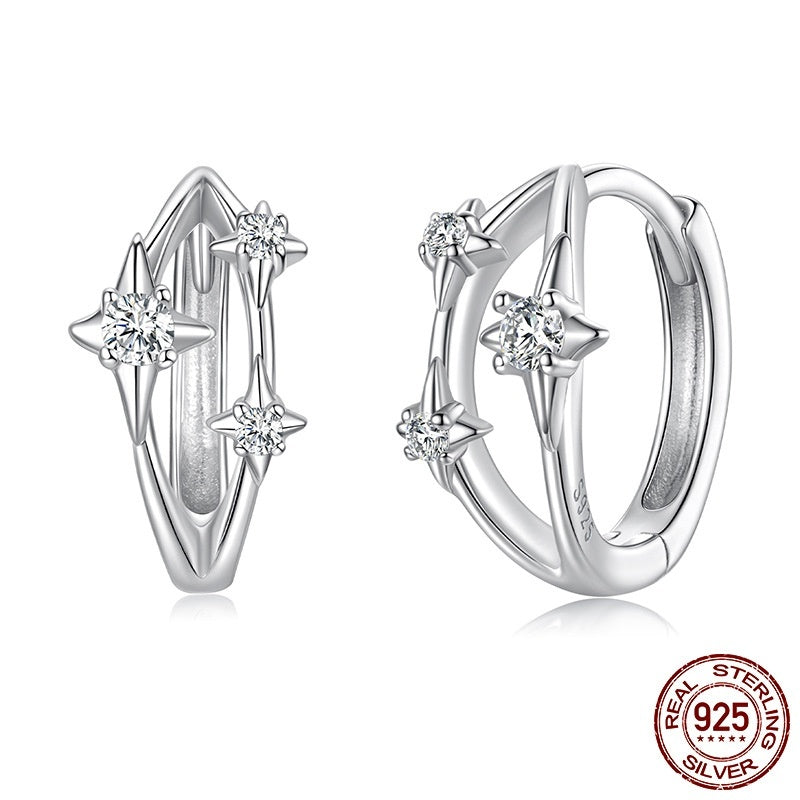 Simple S925 Sterling Silver Eight-pointed Stars Ear Clip Earrings Weloria