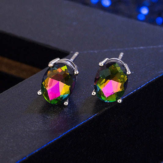 Oval Colorful Stone Stud Earrings For Women Weloria