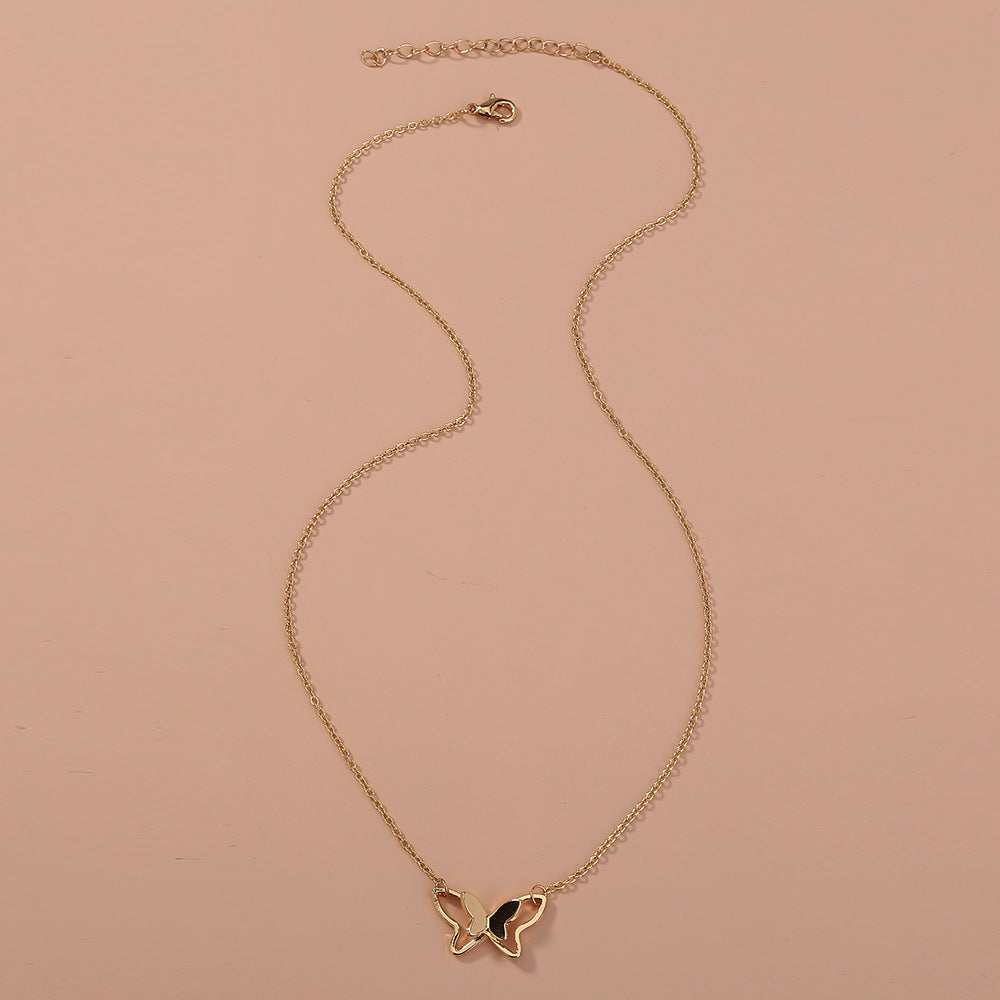 Women's Fashion Simple Double-layer Metal Butterfly Pendant Necklace Weloria