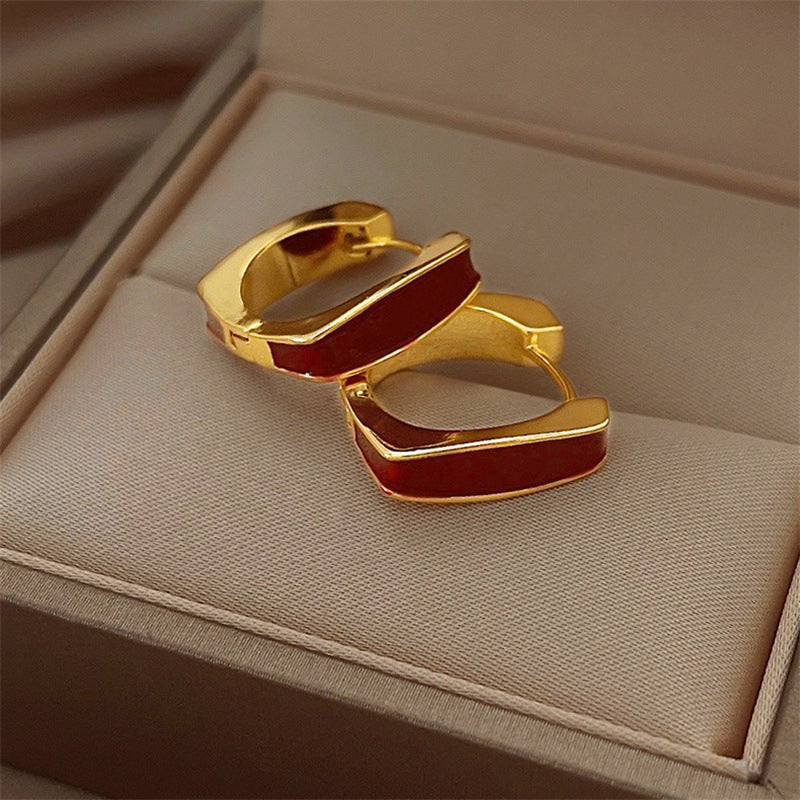 Double-sided Oil Dripping White Ear Clip Simple Exquisite Geometric Square Earrings Weloria