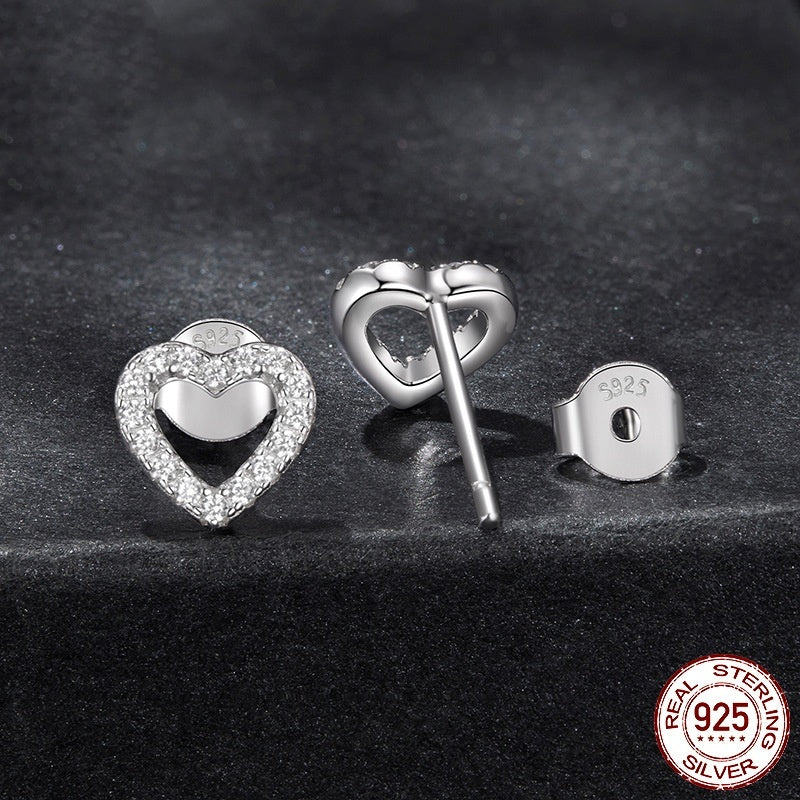 S925 Loving Heart In Sterling Silver Moissanite Stud Earrings Weloria