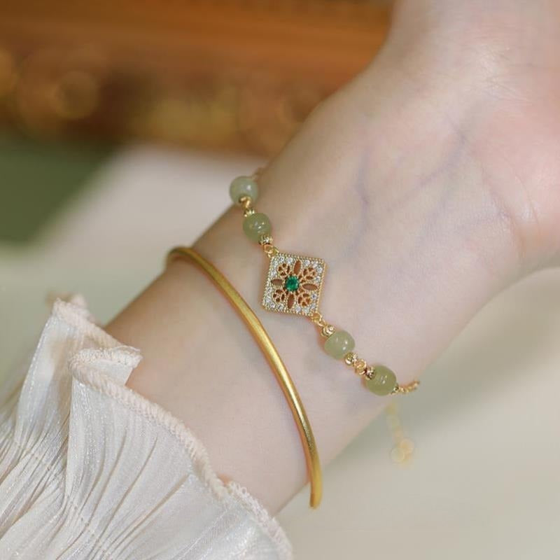 Retro French White Clear Natural Hetian Jade Bracelet Weloria