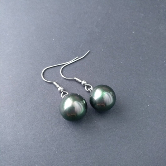 Elegant Tahidi Black Pearl Women's Large Simple Fresh Water Shell Pearl Earrings Weloria