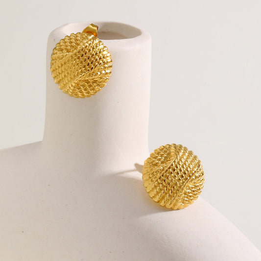 Stainless Steel Embossed Round Gold Fashion Popular Earrings Weloria