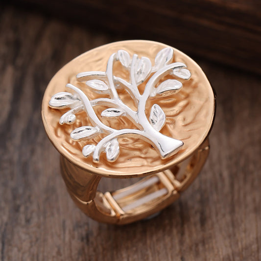 Round Hollow Color Painting Oil Lucky Tree Stretch Ring Weloria