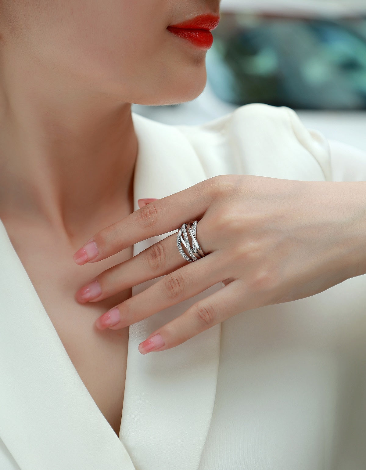 Brilliant Interweaving - A Fashionable And Luxurious Jewelry Accessory Set With Moissanite S925 Sterling Silver And Platinum-plated Diamond Weloria