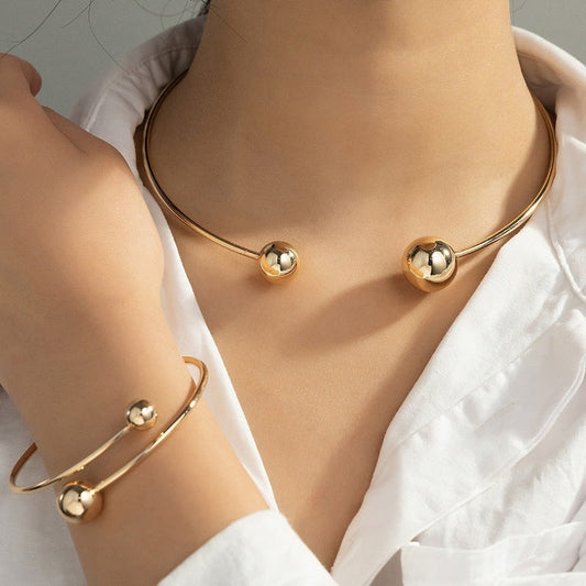 Gold Size Ball Dislocation Thin Open-end Bangle Bracelet Armband Suit Weloria