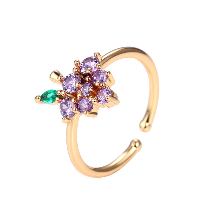 Cute Fruit Grape Copper Ring Simple Temperament Stackable Women Weloria