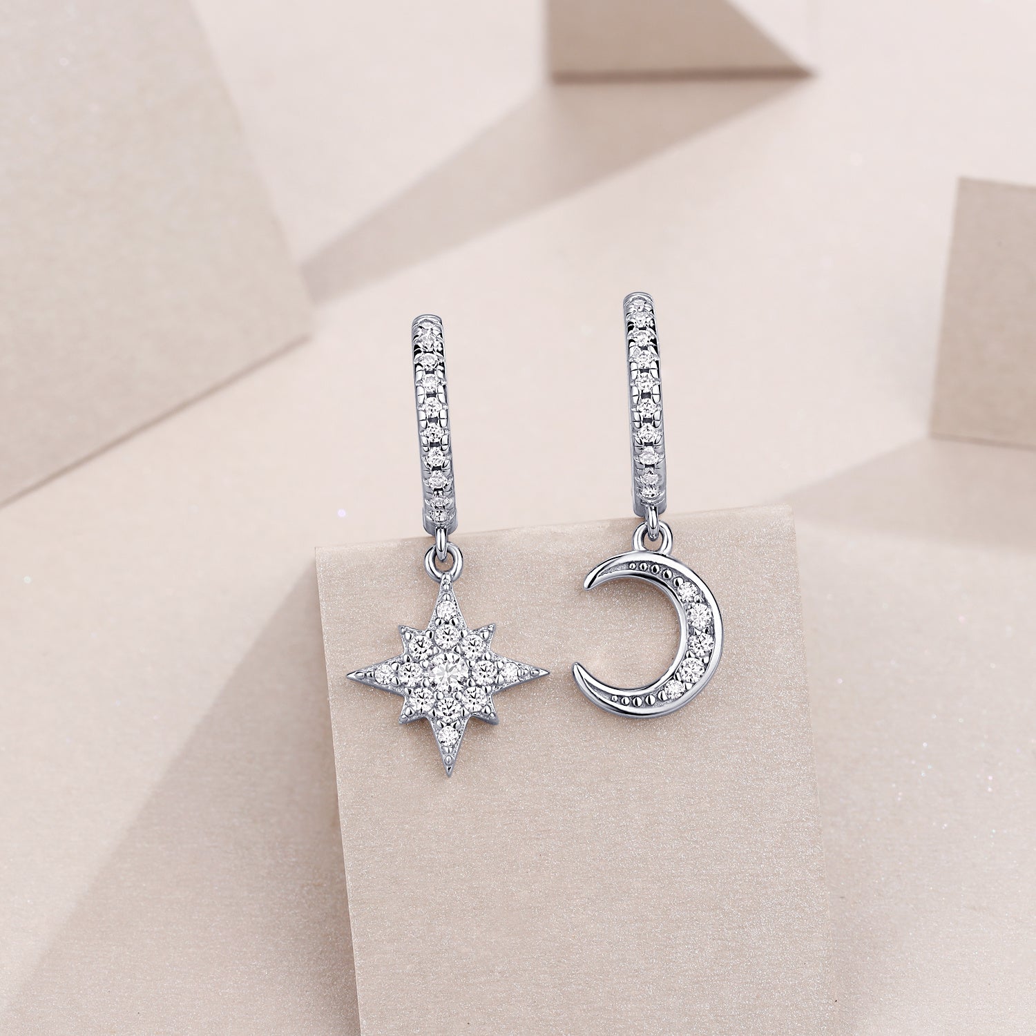 Star And Moon Interdependent - Fashionable Earrings And Stud Jewelry Set With Moissanite S925 Sterling Silver And Platinum-plated Diamonds Weloria
