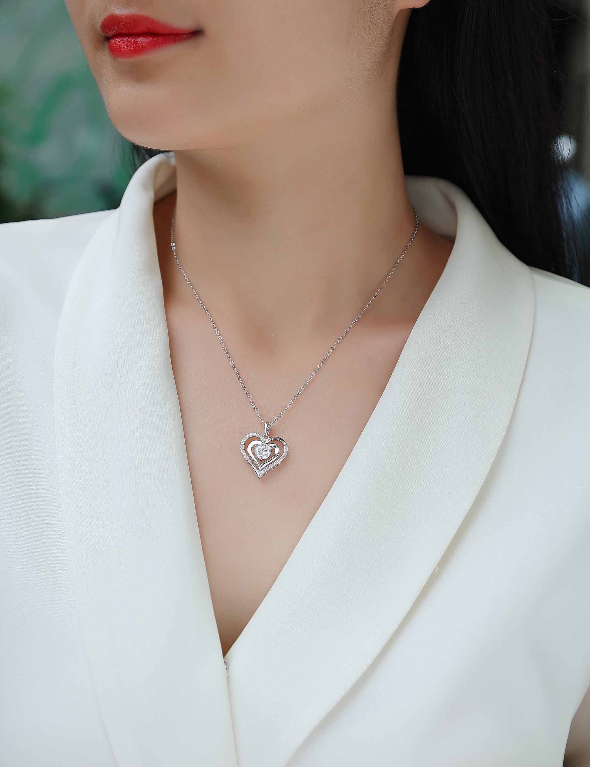 Heart-to-heart Connection - A Fashionable And Luxurious Diamond Jewelry Pendant Set With 1-carat Moissan Diamond S925 Sterling Silver And Platinum Plating Weloria