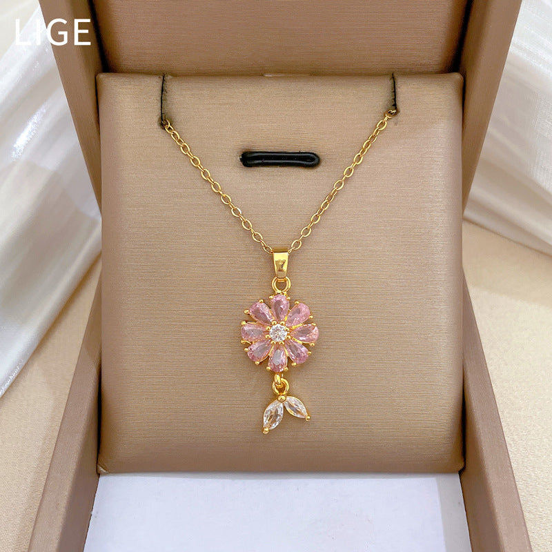 Necklace And Earrings Suite Light Luxury Full Diamond Flowers Weloria