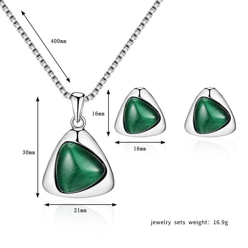 Geometric Triangle Cat-eye Necklace And Earrings Suite Weloria