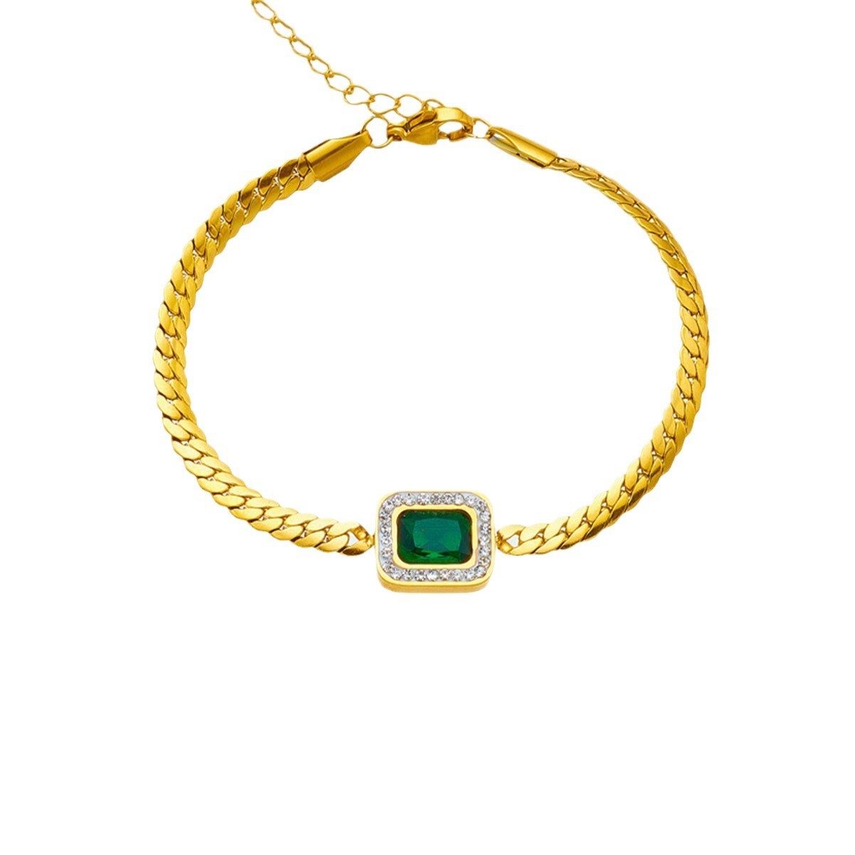 Titanium Steel Green Zircon Inlaid Mud Diamond Colorfast Women's Fashion Bracelet Weloria