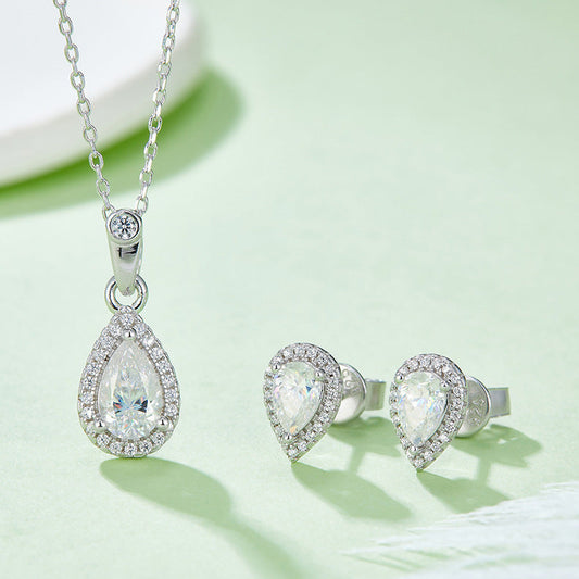 925 Silver Clavicle Chain Earrings Love Heart Suit Weloria
