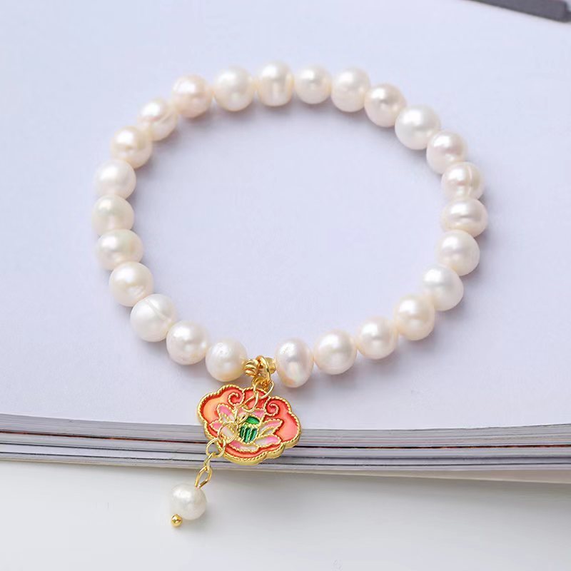 Natural Freshwater Pearl Lotus Goldfish Pendant Vintage Minimalist Baroque Bracelet Weloria