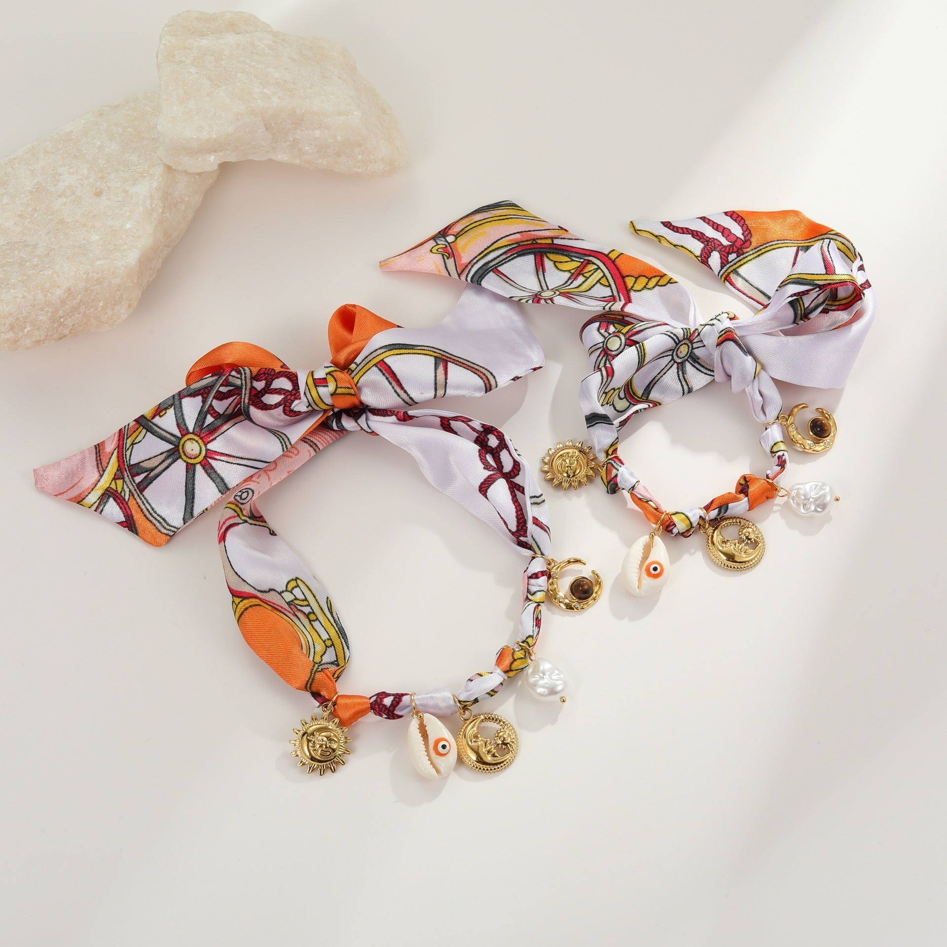 Affordable Luxury Silk Scarf Necklace Stainless Steel Bracelet Vacation Style High Sense Weloria