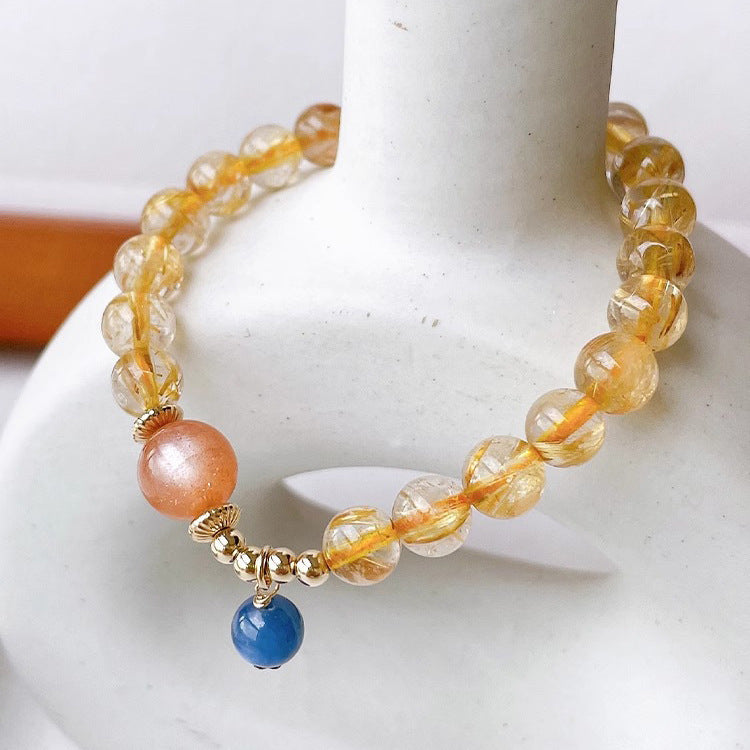 Natural Gold Rutilated Quartz Sunstone Bracelet Weloria