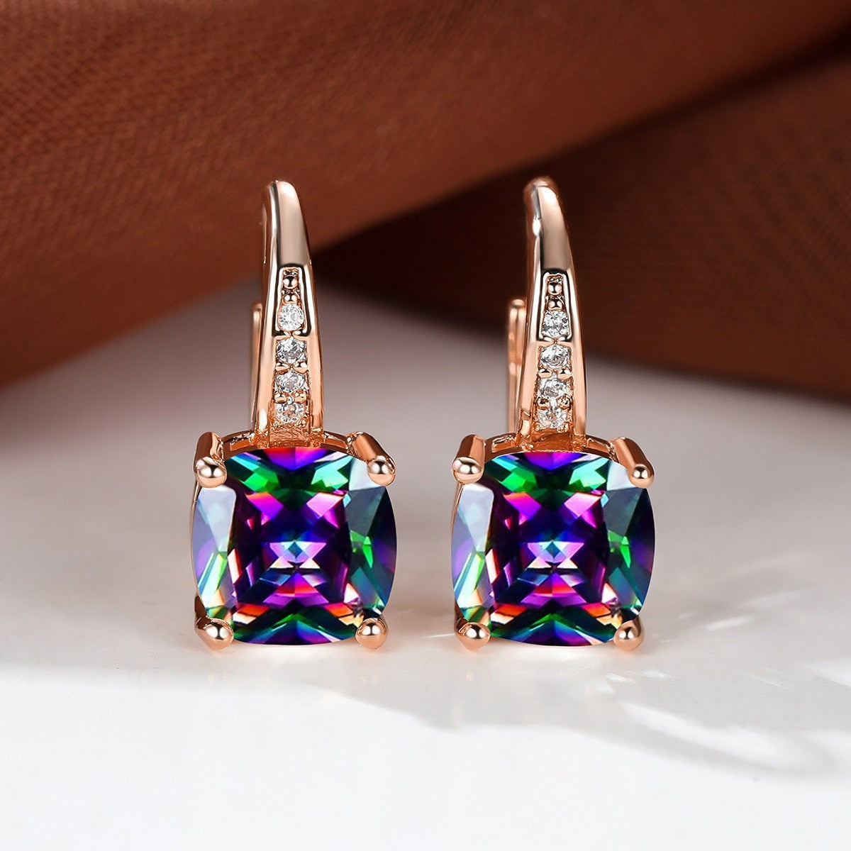 Square Zircon Inlaid Ear Hook Korean Style Fashion All-matching Weloria