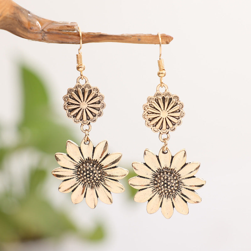 Sunflower Design Hanging Earrings Zinc Alloy Jewelry For Women Weloria