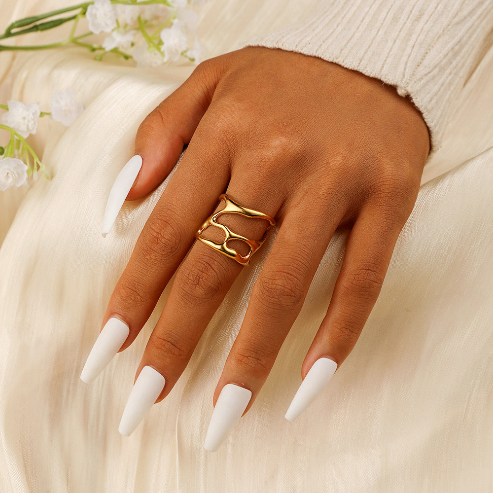 Fashion Retro Characteristic All-match Golden Open-end Hollow Ring Weloria