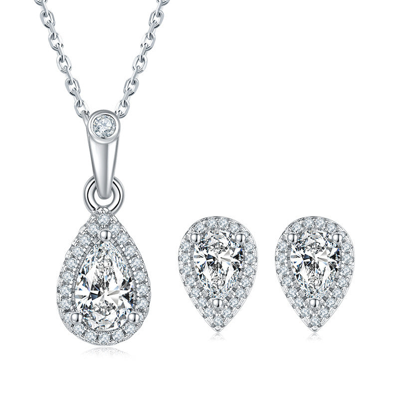 925 Silver Clavicle Chain Earrings Love Heart Suit Weloria